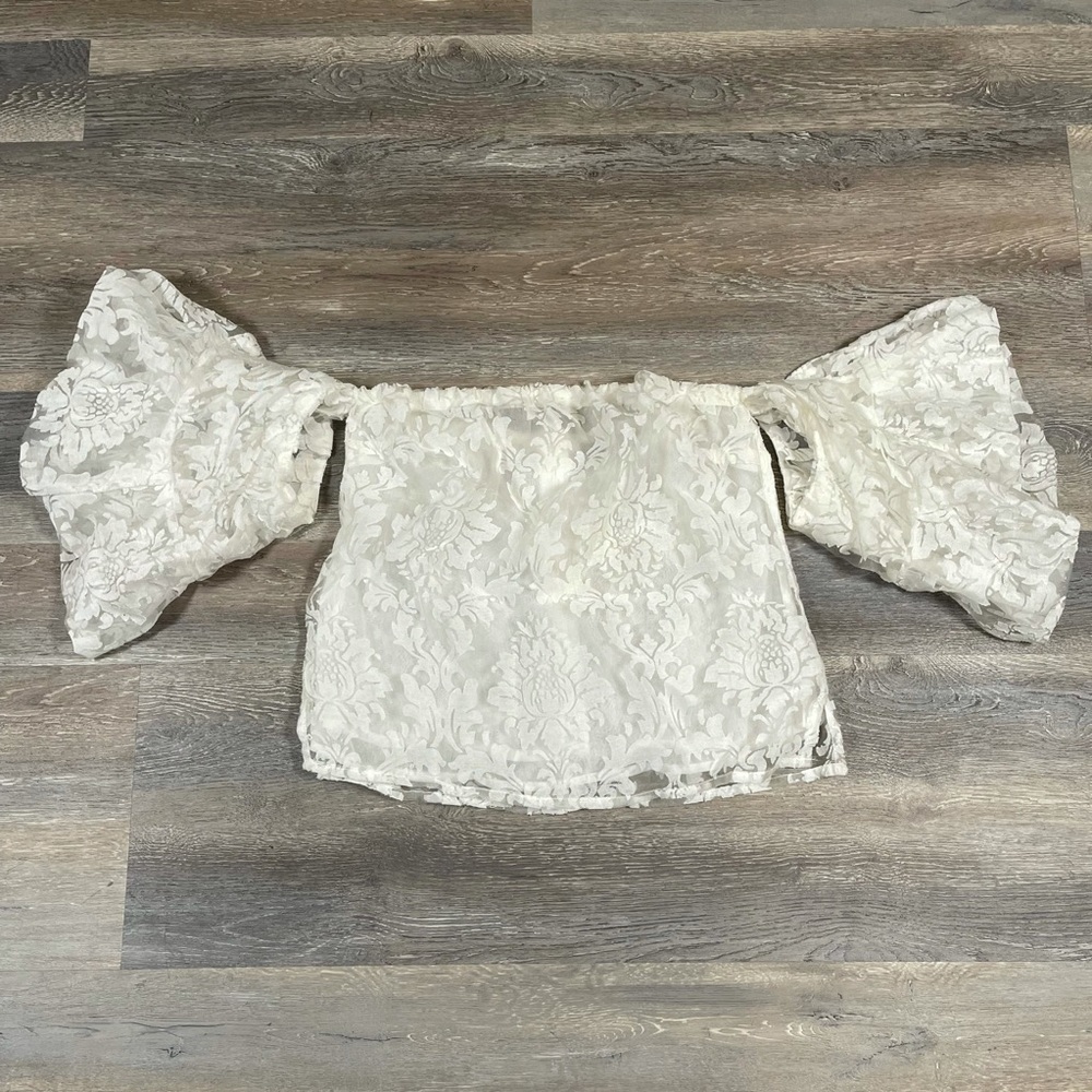 Lulumari Sheer Lace White Cropped Shoulder TubeTop